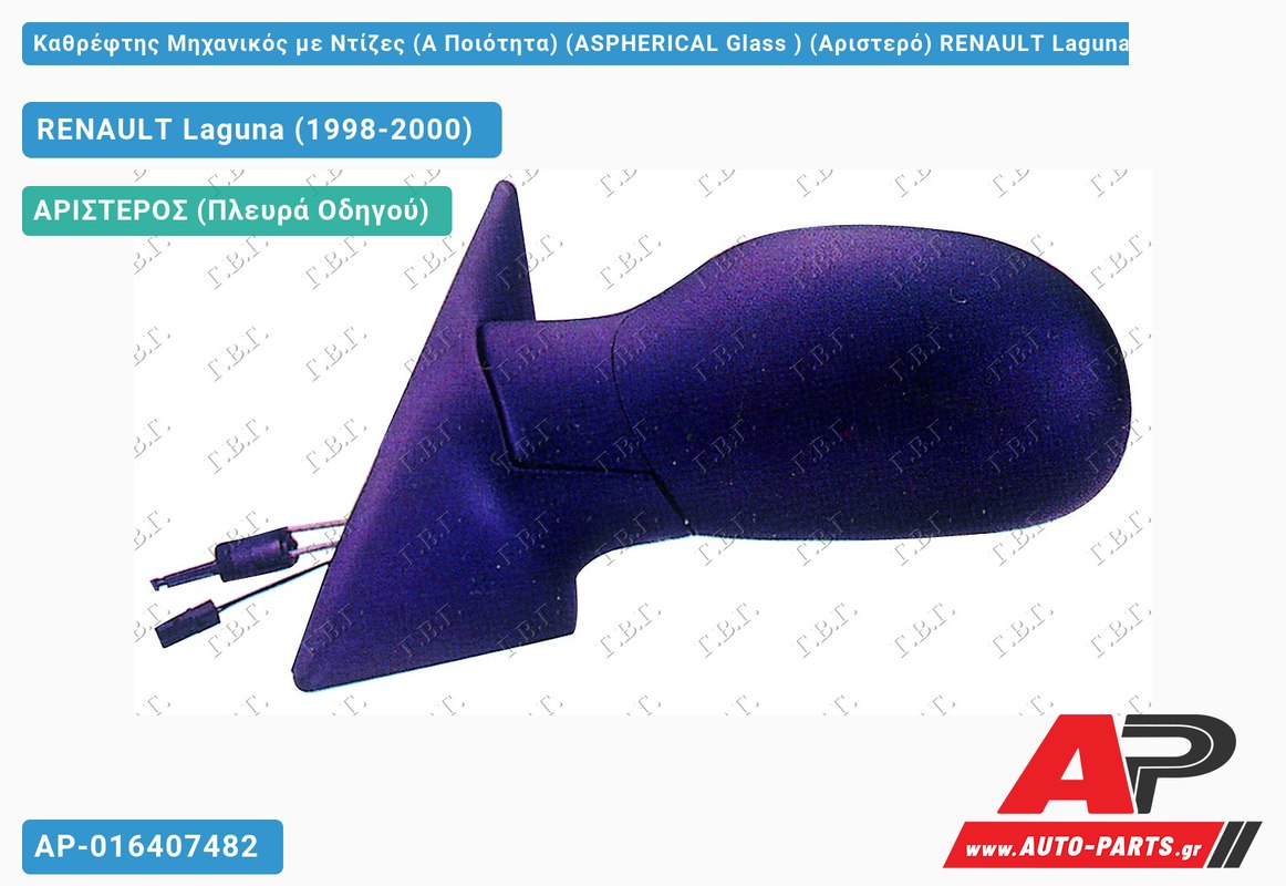 Καθρέφτης Μηχανικός με Ντίζες (Α Ποιότητα) (ASPHERICAL Glass ) (Αριστερό) RENAULT Laguna (1998-2000)