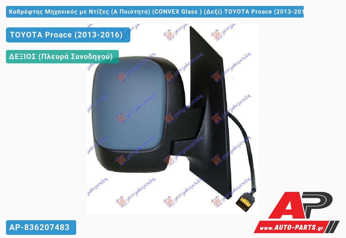 Καθρέφτης Μηχανικός με Ντίζες (Α Ποιότητα) (CONVEX Glass ) (Δεξί) TOYOTA Proace (2013-2016)