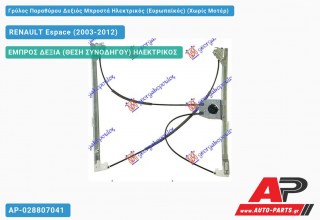 Ανταλλακτικός γρύλος παραθύρου, ΕΜΠΡΟΣ ΔΕΞΙΑ (ΘΕΣΗ ΣΥΝΟΔΗΓΟΥ) ΗΛΕΚΤΡΙΚΟΣ για RENAULT Espace (2003-2012)