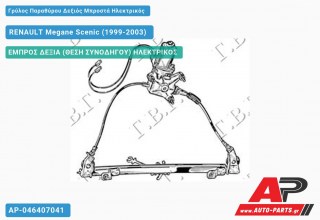 Ανταλλακτικός γρύλος παραθύρου, ΕΜΠΡΟΣ ΔΕΞΙΑ (ΘΕΣΗ ΣΥΝΟΔΗΓΟΥ) ΗΛΕΚΤΡΙΚΟΣ για RENAULT Megane Scenic (1999-2003)